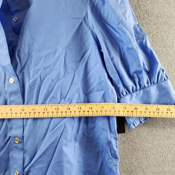 Tommy Hilfiger Puff-Sleeve Blouse Women's M Blue Ruffle Collar Button Closures - Picture 10 of 15